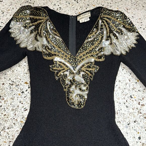 Pat Sandler  Wellmore Saks Fifth Ave knitting sweater beaded embellished dress 8 - Picture 6 of 9